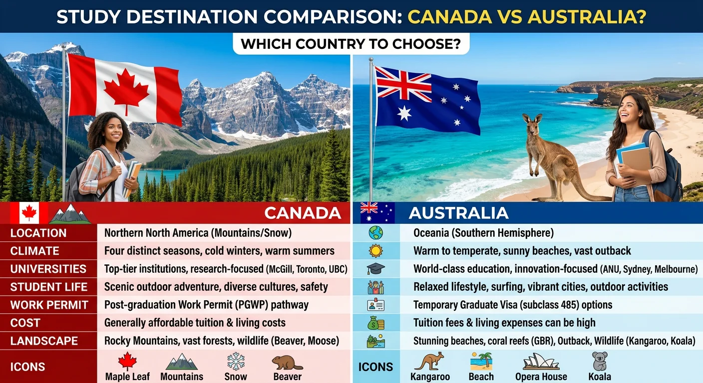 Canadá vs Australia: Comparativa completa para estudiantes 2026