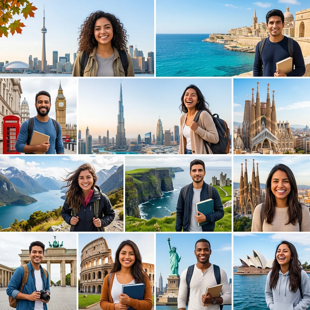 Estudiantes latinos en los 11 destinos de Global Dreamers: Canadá, Malta, Dubai, Reino Unido, Nueva Zelanda, Irlanda, España, Alemania, Italia, Estados Unidos y Australia
